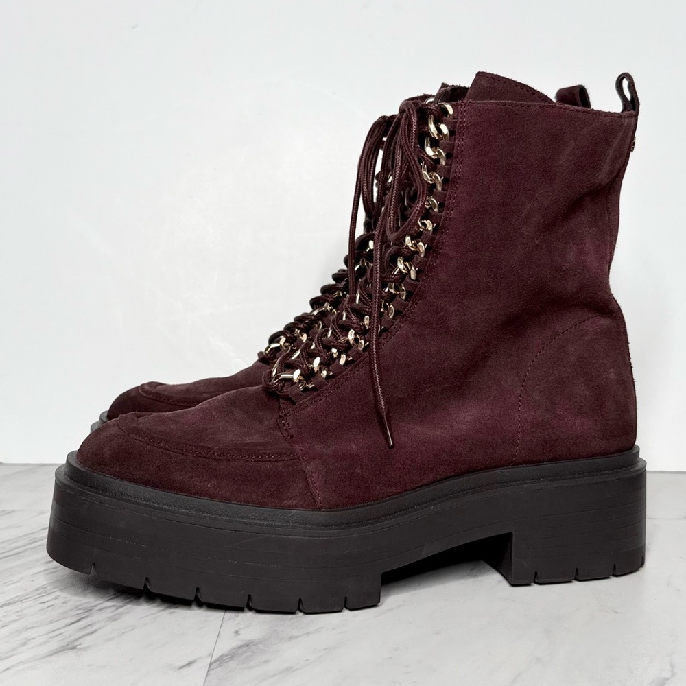 Sam Edelman Lovrin Spiced Pecan Suede Lace Up Combat Boot 8 1/2 M